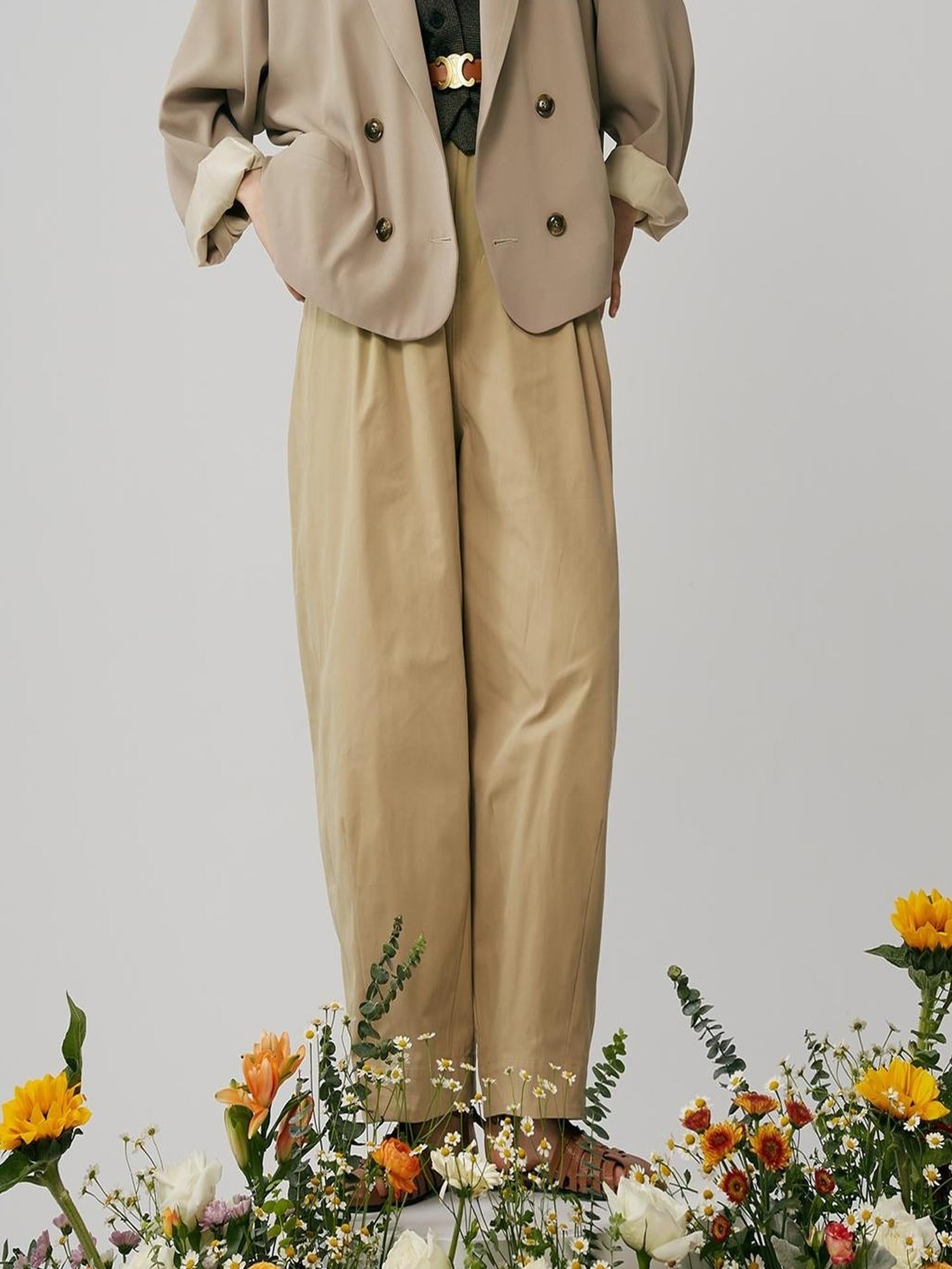 Sweet Mi French Style High Waisted Tapered Trousers With Elastic Waist