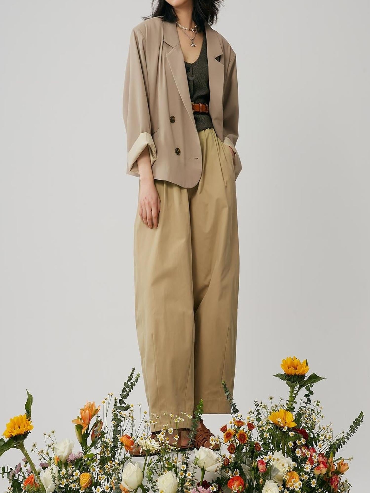 Sweet Mi French Style High Waisted Tapered Trousers With Elastic Waist