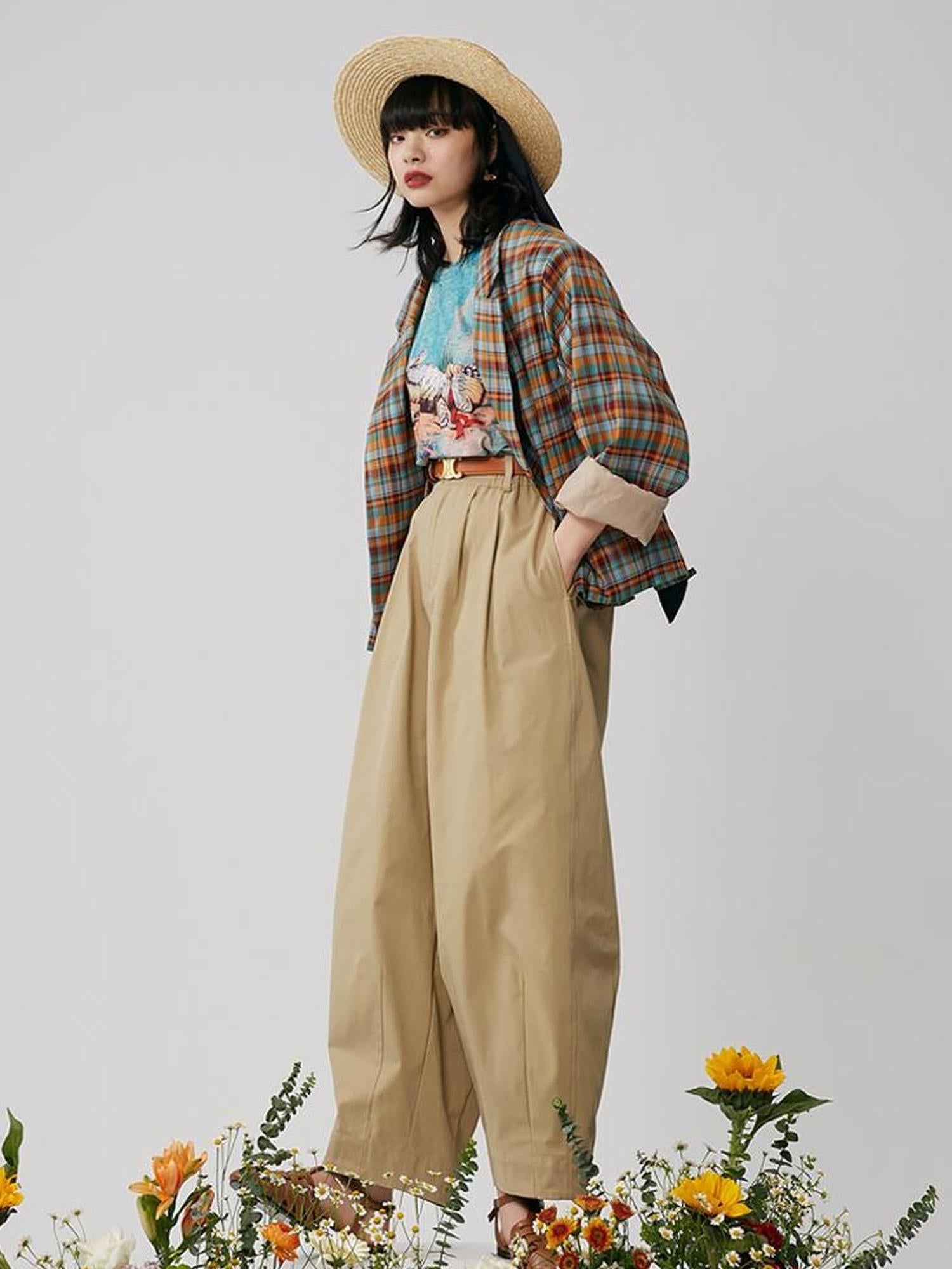 Sweet Mi French Style High Waisted Tapered Trousers With Elastic Waist