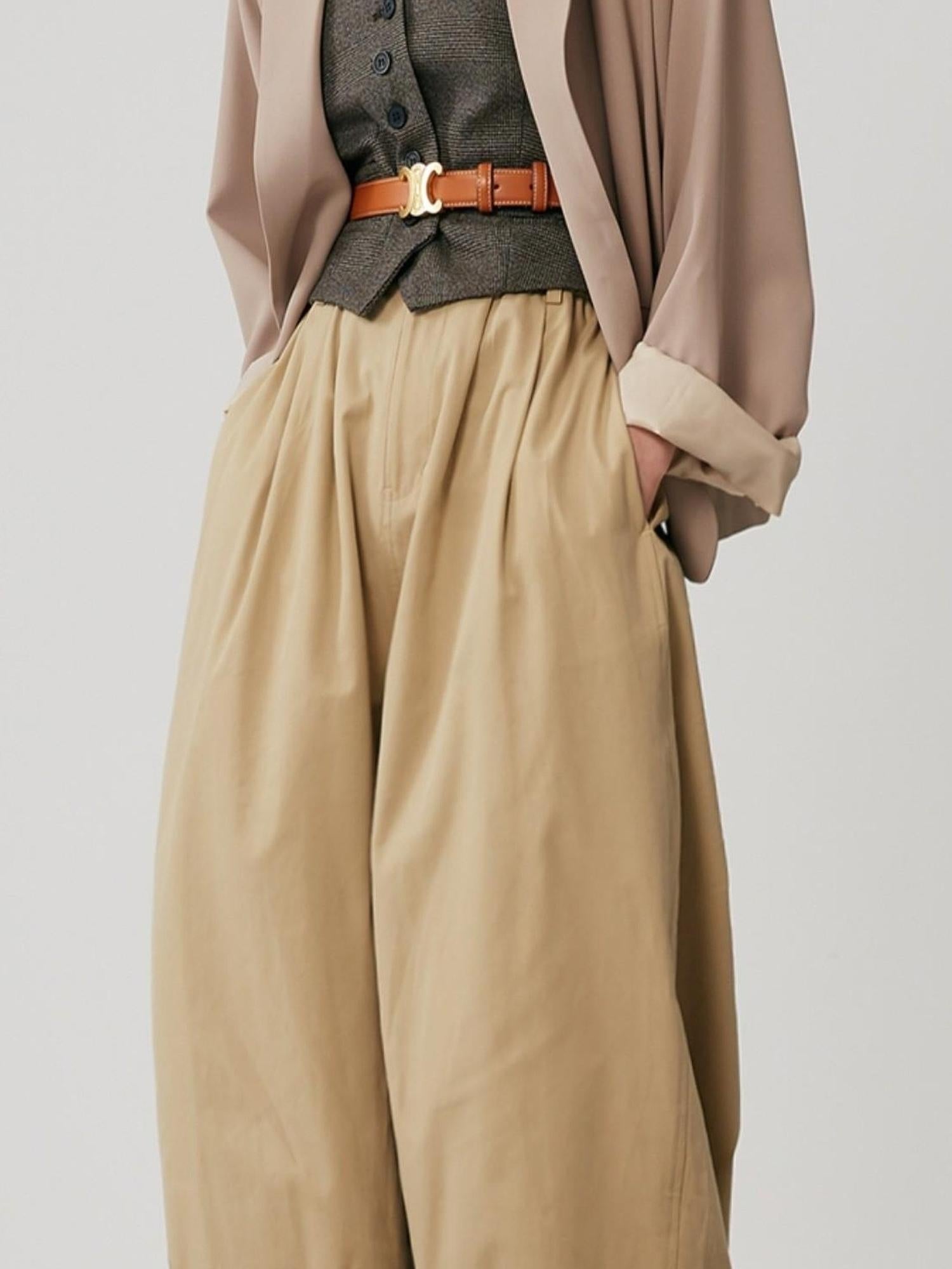 Sweet Mi French Style High Waisted Tapered Trousers With Elastic Waist