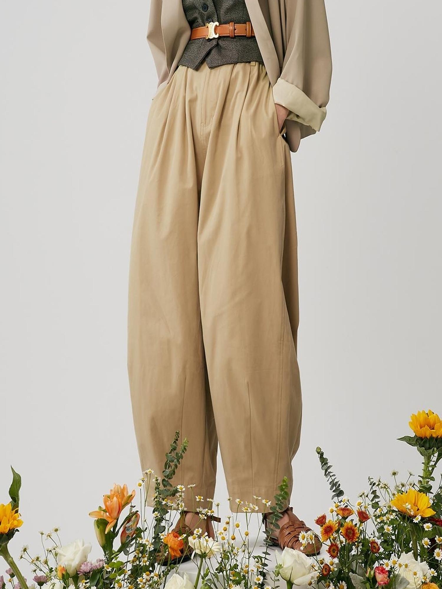 Sweet Mi French Style High Waisted Tapered Trousers With Elastic Waist