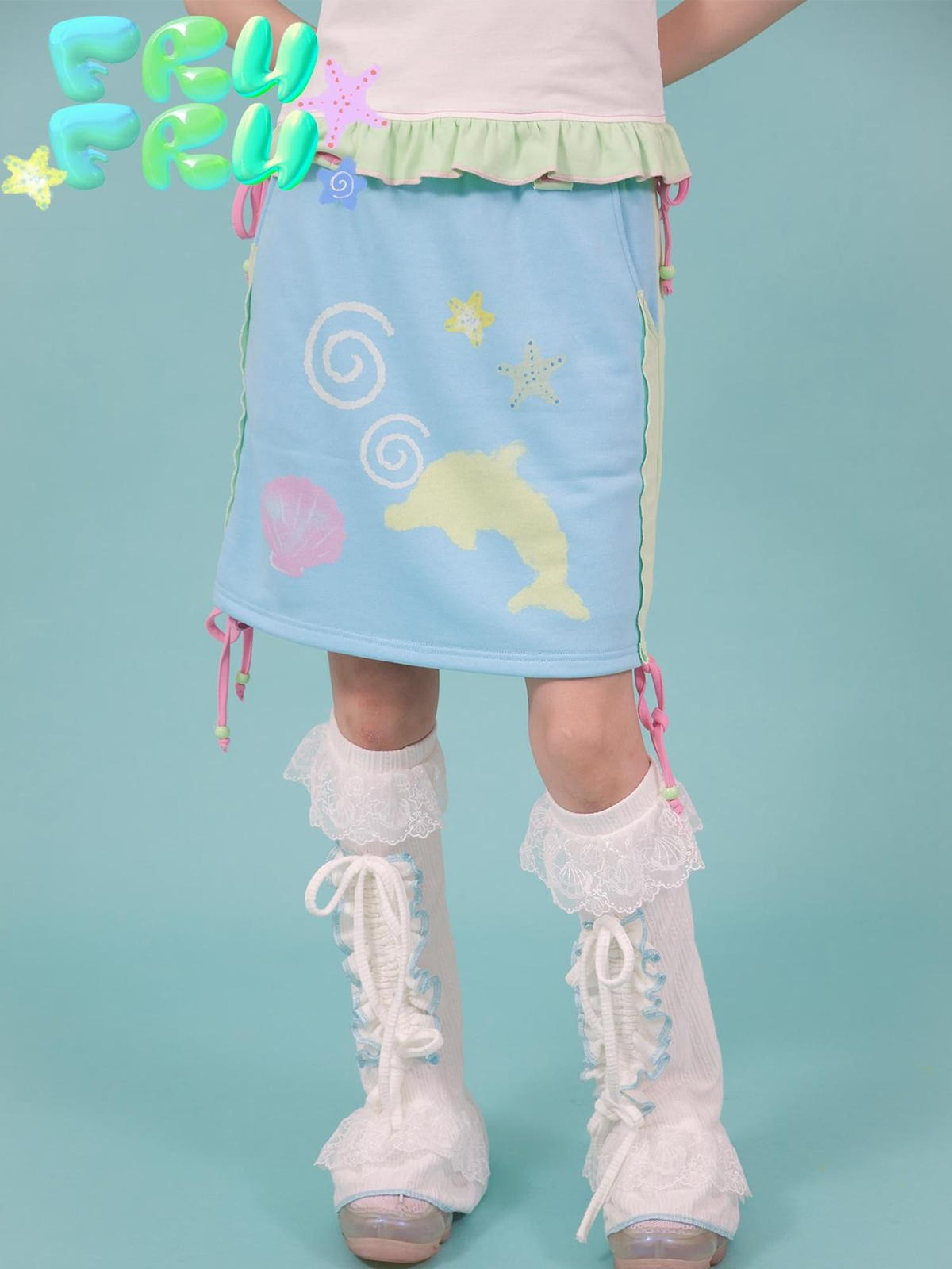 Blue Dolphin Cartoon Print Embroidered Women&