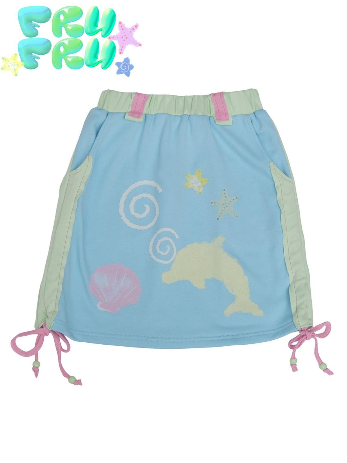 Blue Dolphin Cartoon Print Embroidered Women&