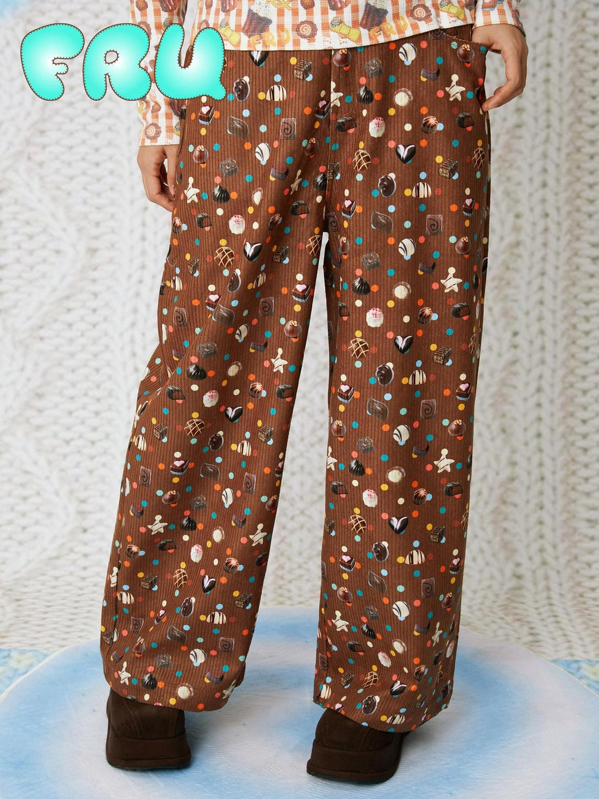 Frufru Gulu Candy Print Brown Corduroy Women&