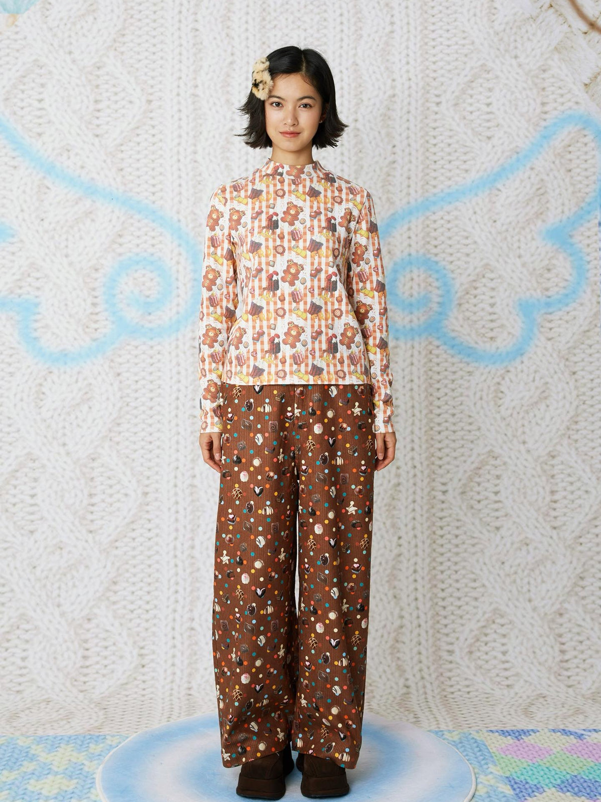 Frufru Gulu Candy Print Brown Corduroy Women&