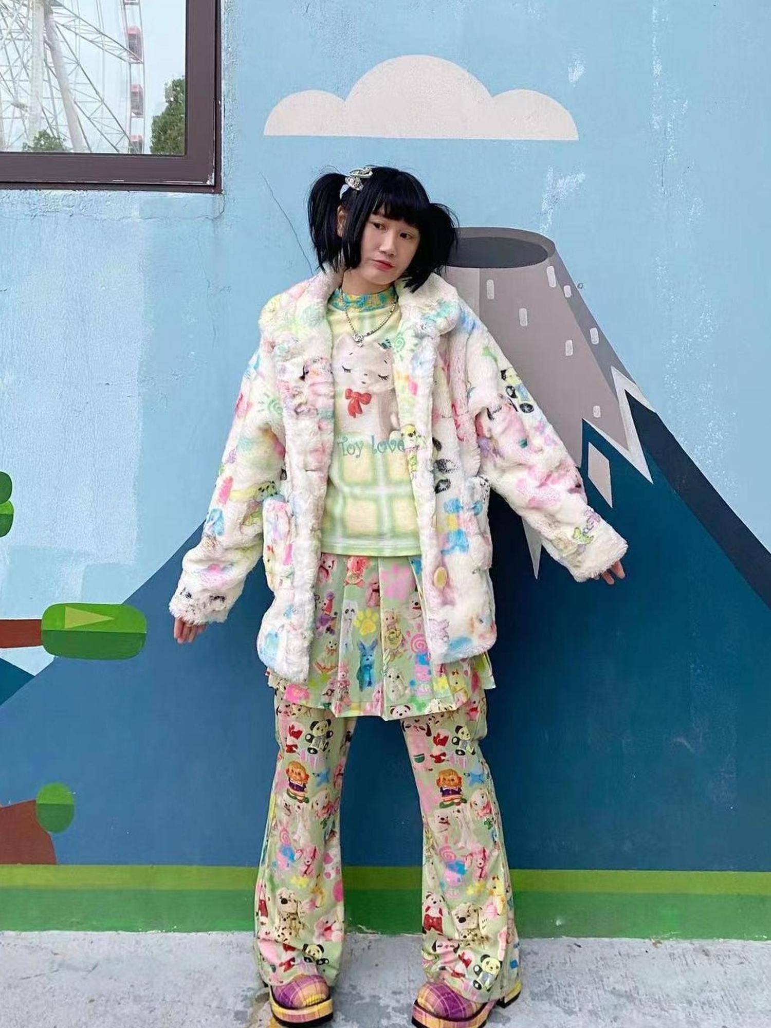 Frufru Gulu Frufru Gulu Dollhouse Print Custom Quilted Winter Jacket Pink Lining