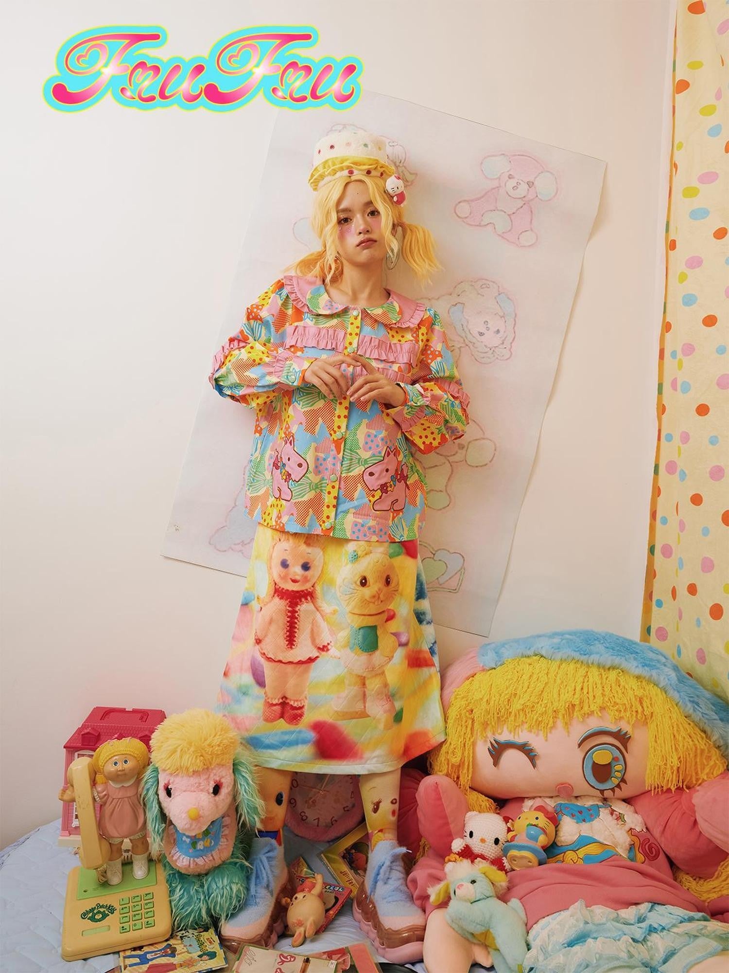 Frufru Gulu Double Sided Cartoon Print Quilted A Line Women&