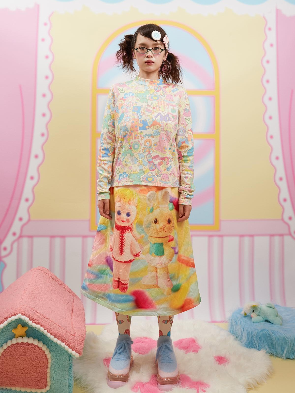 Frufru Gulu Double Sided Cartoon Print Quilted A Line Women&