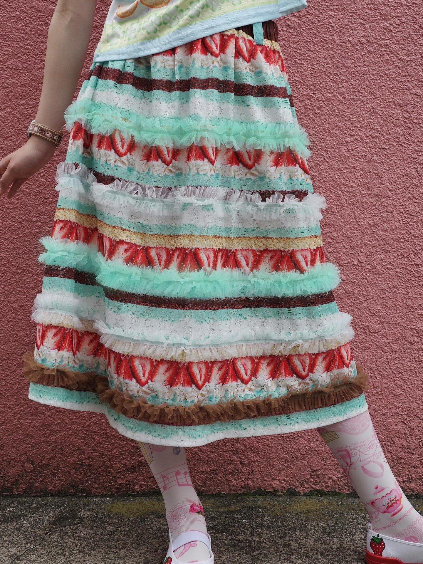 Frufru Gulu Mint Chocolate Lace Trim A Line Printed Women&