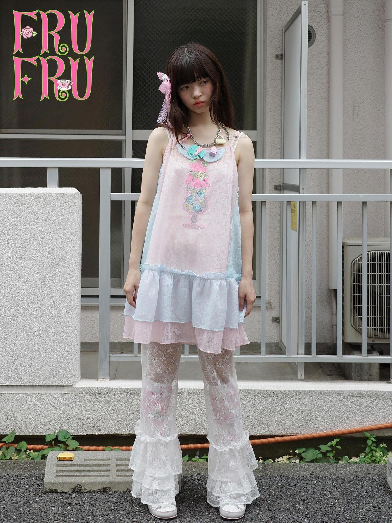 Frufru Gulu Pink Blue Rose Patchwork Rhinestone Midi Women&