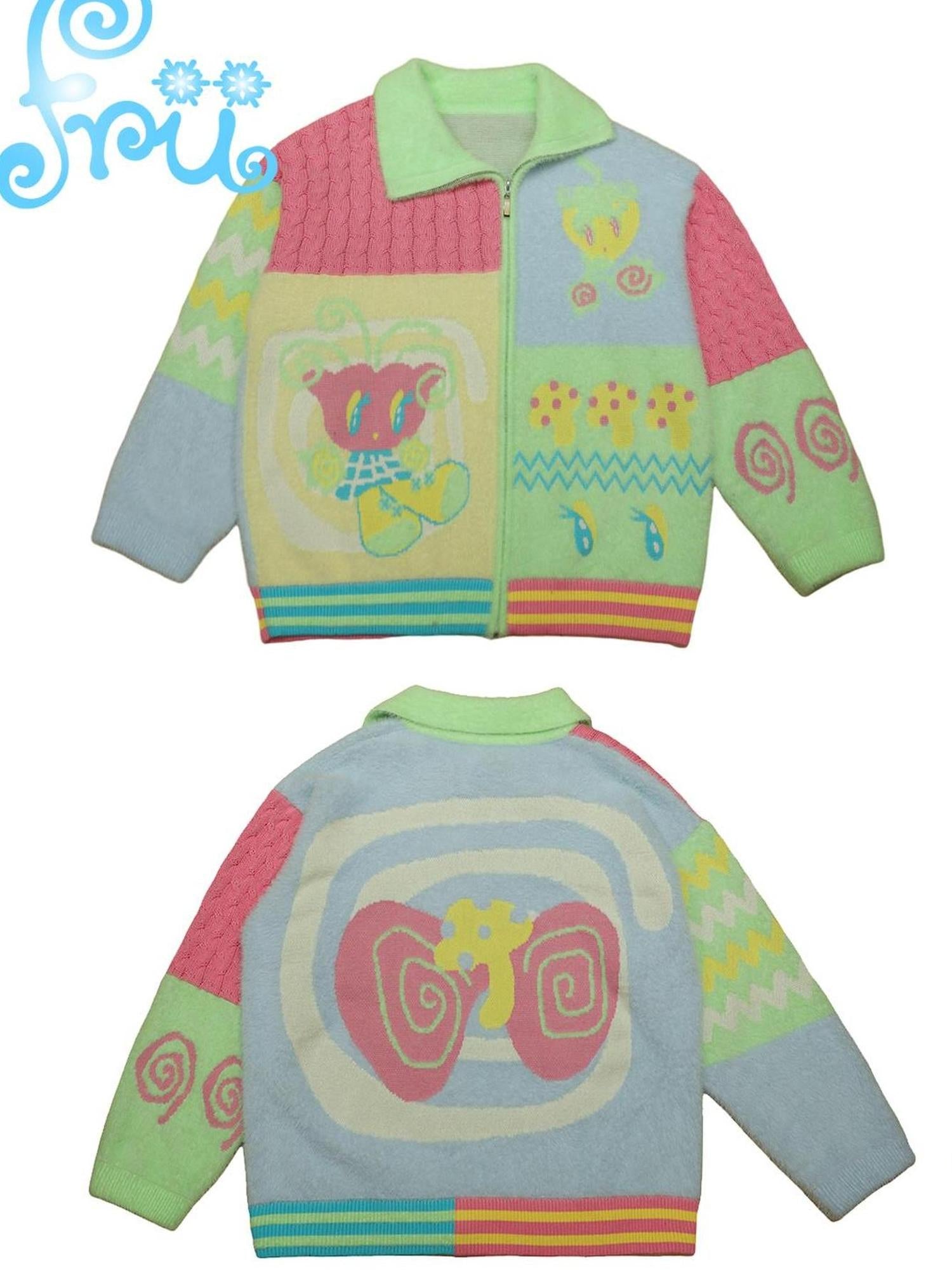 Frufru Gulu Frufru Gulu Snow Farm Cute Colorful Cardigan Jacket For Winter Girls