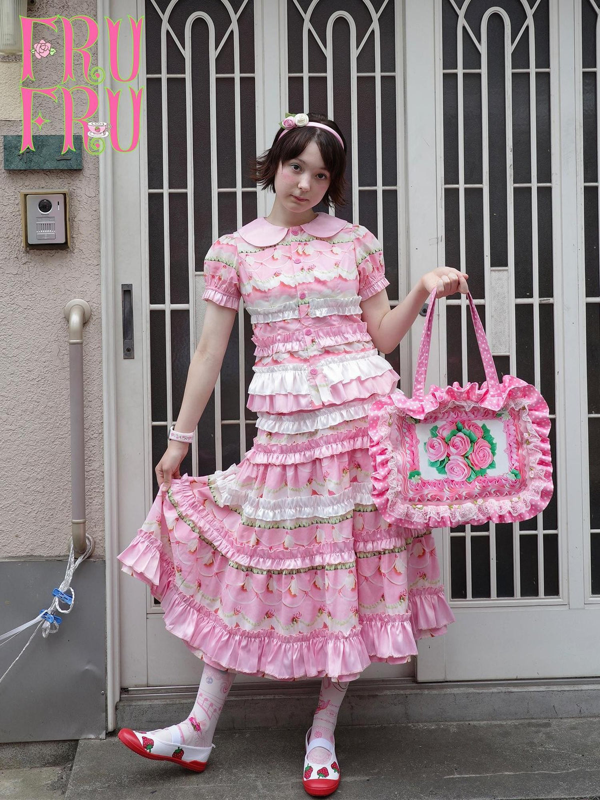 Frufru Gulu Vintage Floral Print Doll Collar Puff Sleeve Cotton Women&