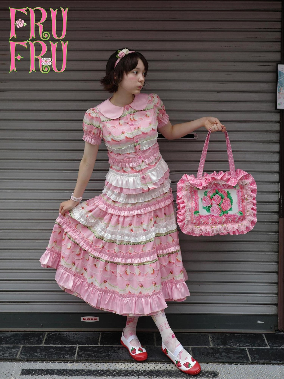 Frufru Gulu Vintage Floral Print Doll Collar Puff Sleeve Cotton Women&