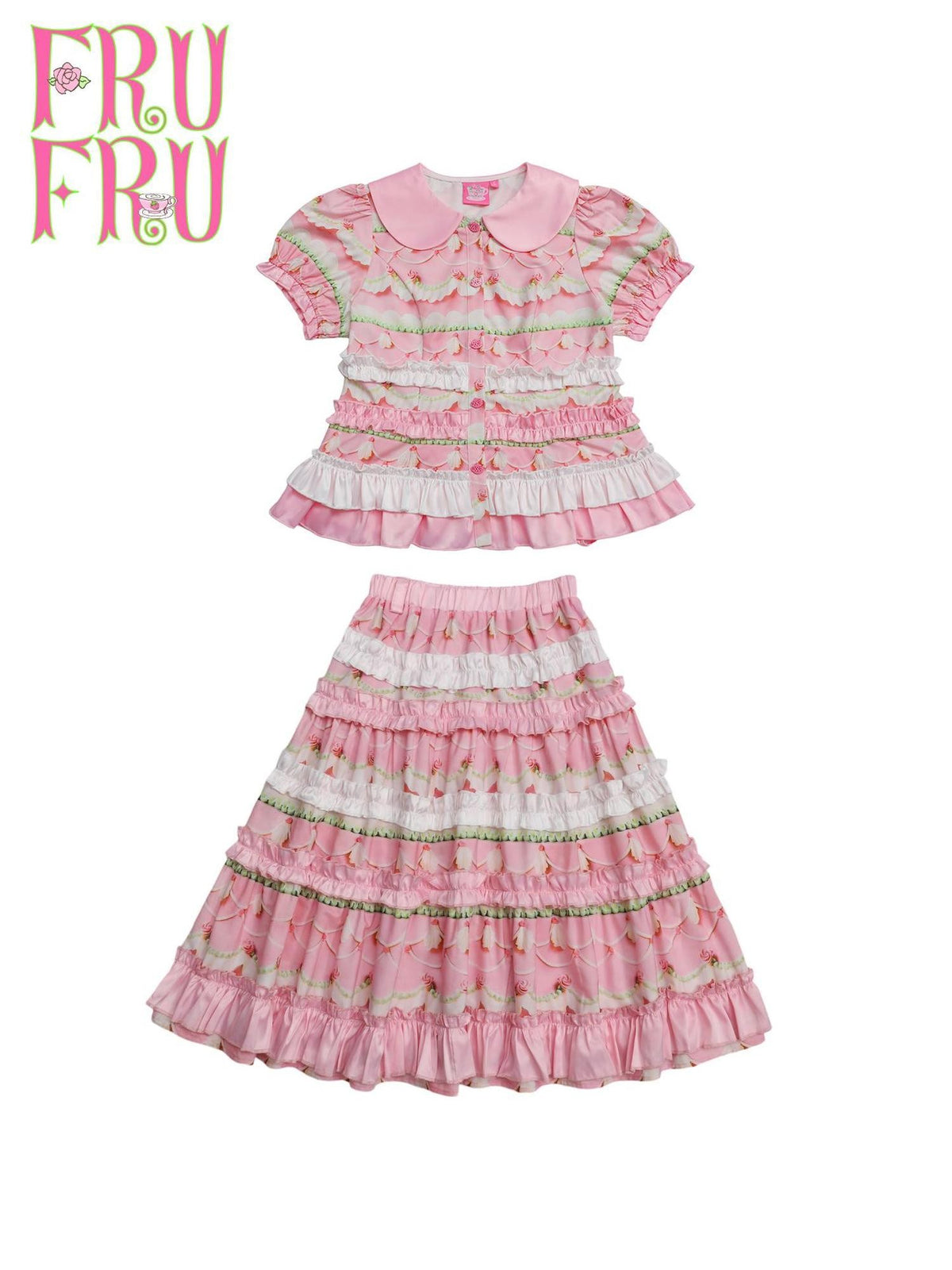 Frufru Gulu Vintage Floral Print Doll Collar Puff Sleeve Cotton Women&