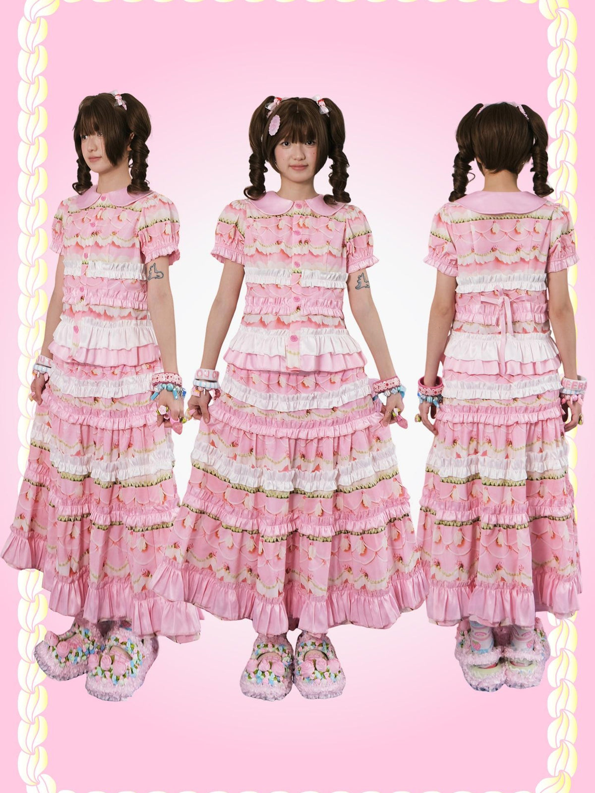 Frufru Gulu Vintage Floral Print Doll Collar Puff Sleeve Cotton Women&