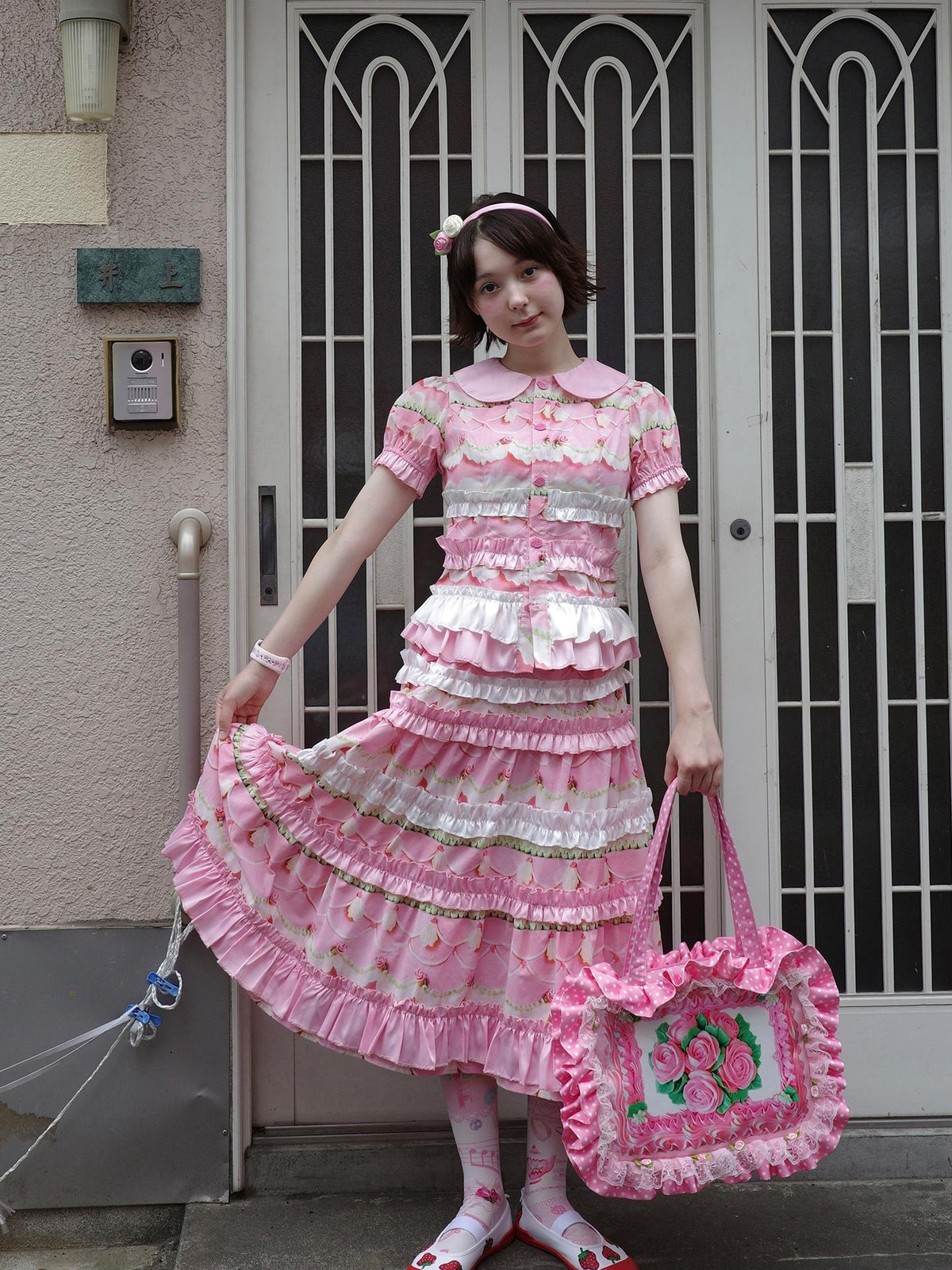 Frufru Gulu Vintage Floral Print Doll Collar Puff Sleeve Cotton Women&