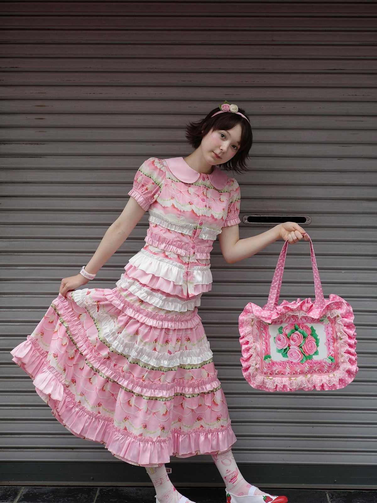 Frufru Gulu Vintage Floral Print Doll Collar Puff Sleeve Cotton Women&