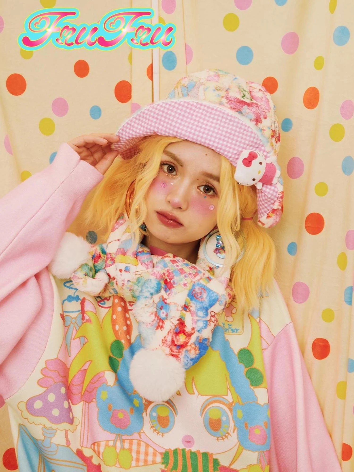 Frufruu Cute Cartoon Print Hat Scarf Set For Girls