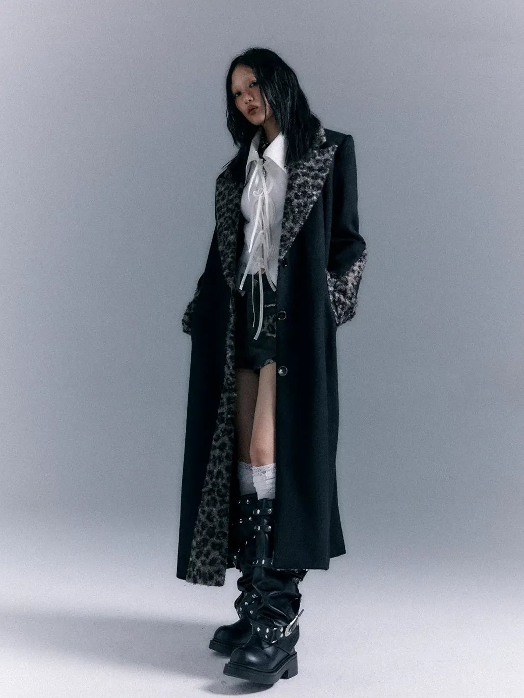 Frustration Garden Asymmetric Leopard Print Wool Blend Coat