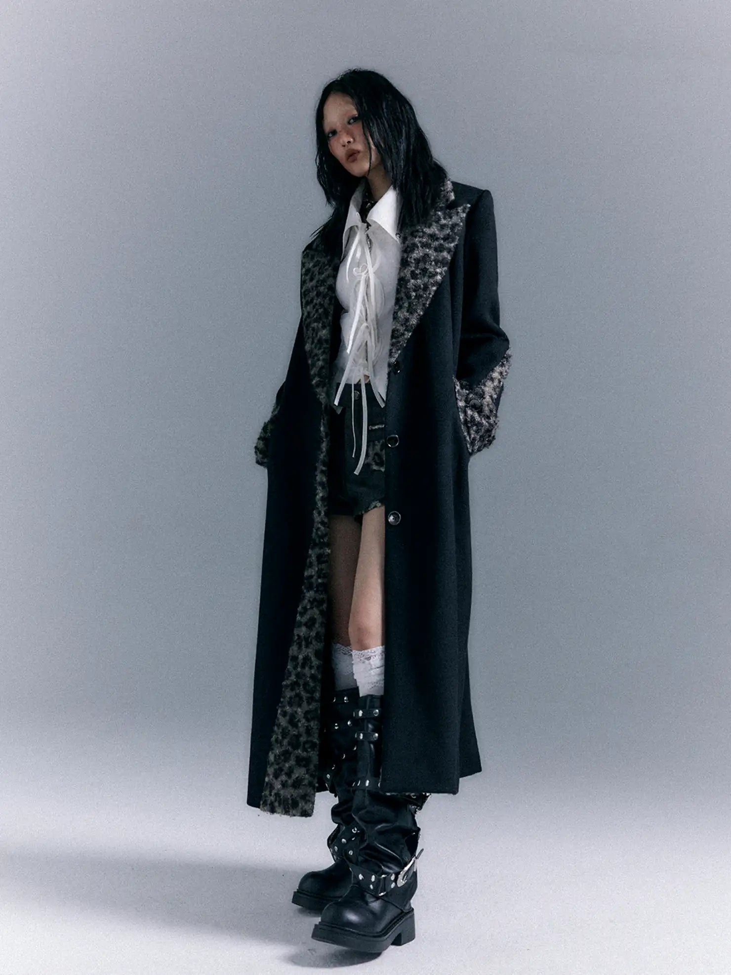 Frustration Garden Asymmetric Leopard Print Wool Blend Coat