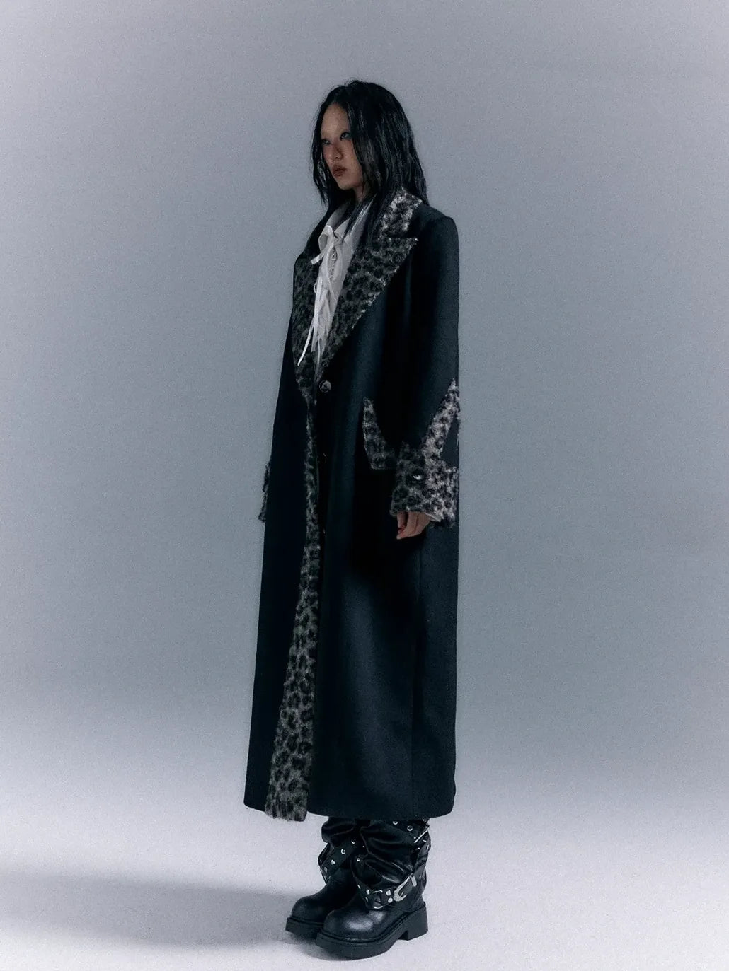 Frustration Garden Asymmetric Leopard Print Wool Blend Coat