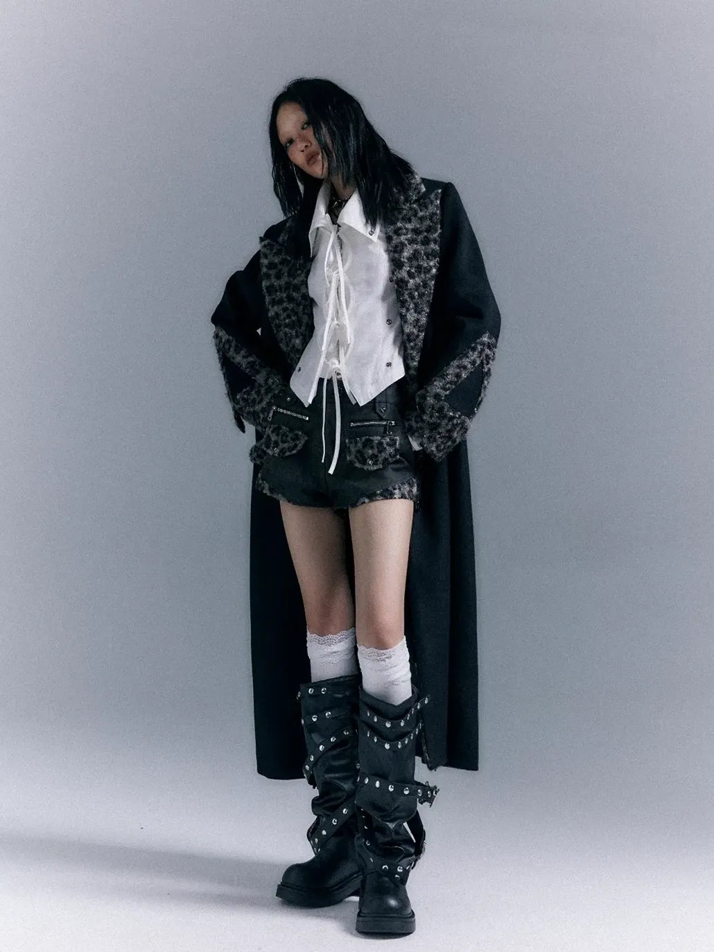 Frustration Garden Asymmetric Leopard Print Wool Blend Coat