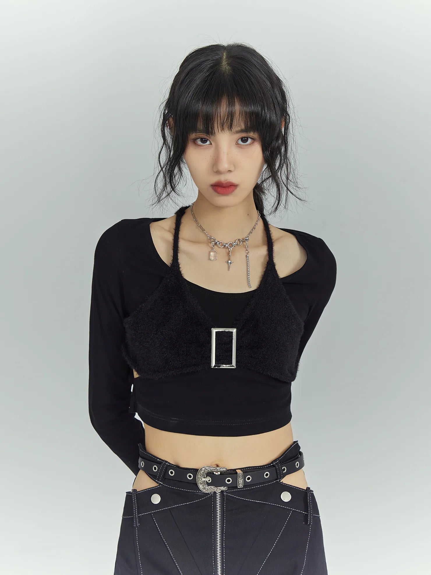 Black Sweet Cool Cut Out Layered Knit Top