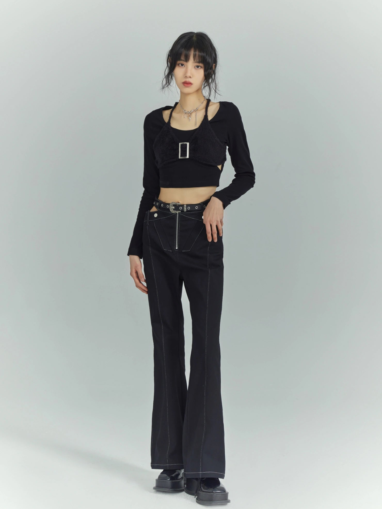Black Sweet Cool Cut Out Layered Knit Top
