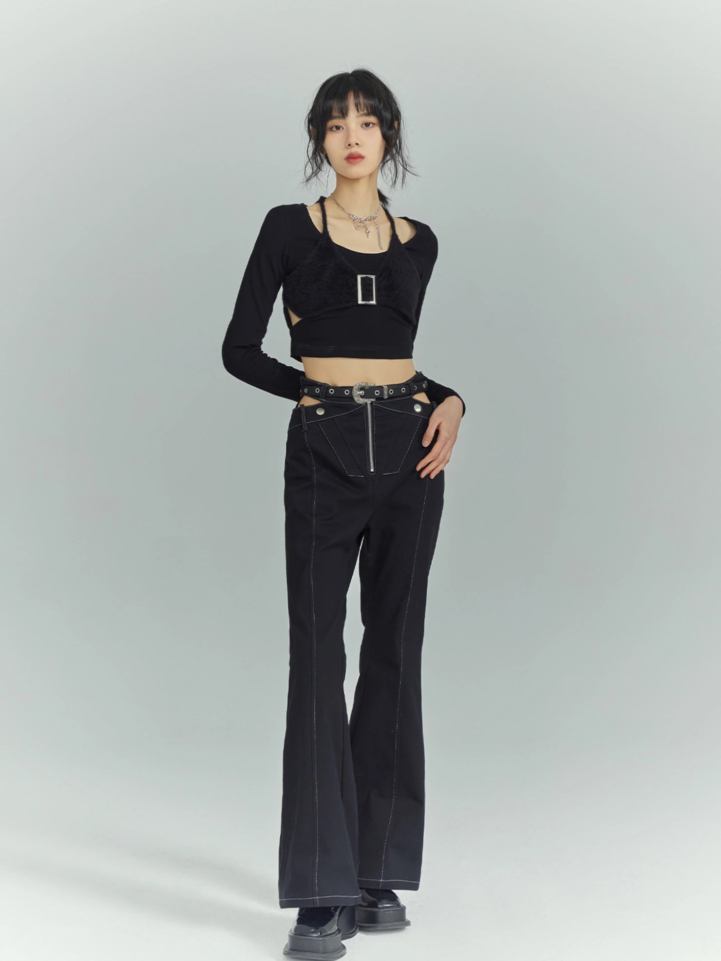 Black Sweet Cool Cut Out Layered Knit Top