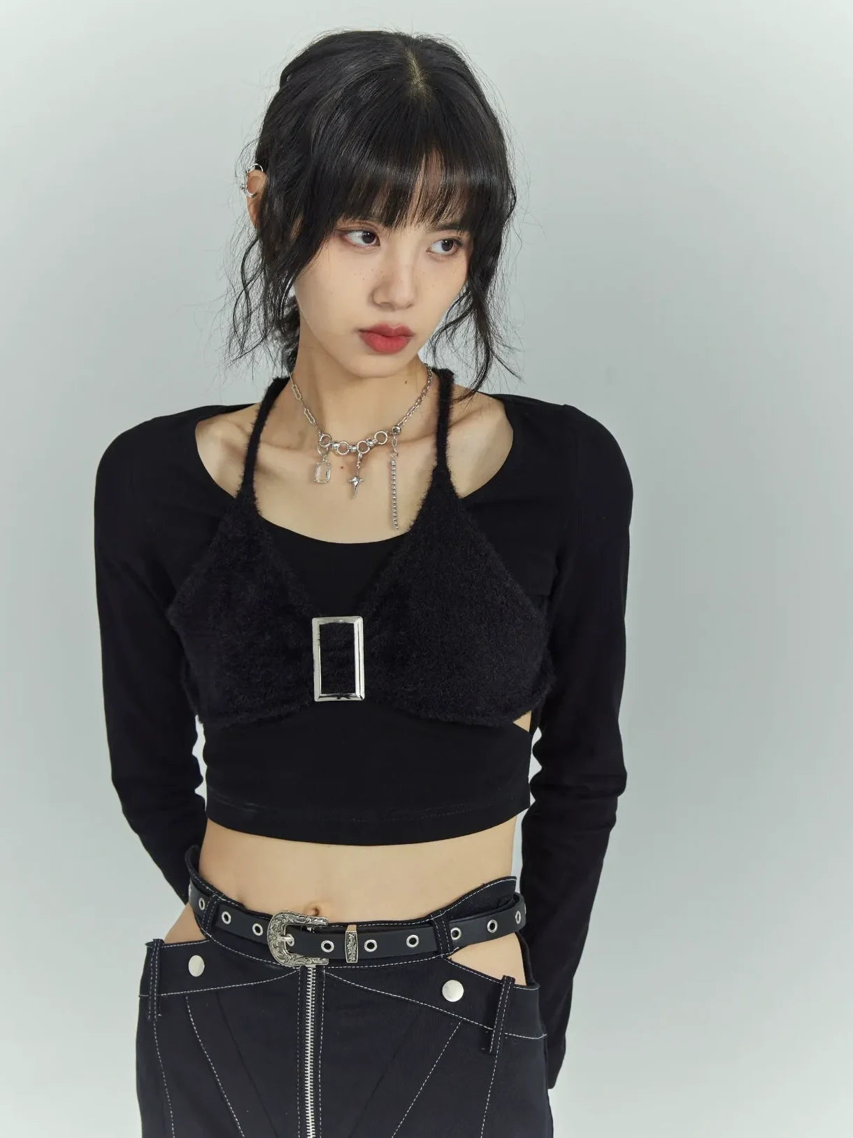 Black Sweet Cool Cut Out Layered Knit Top