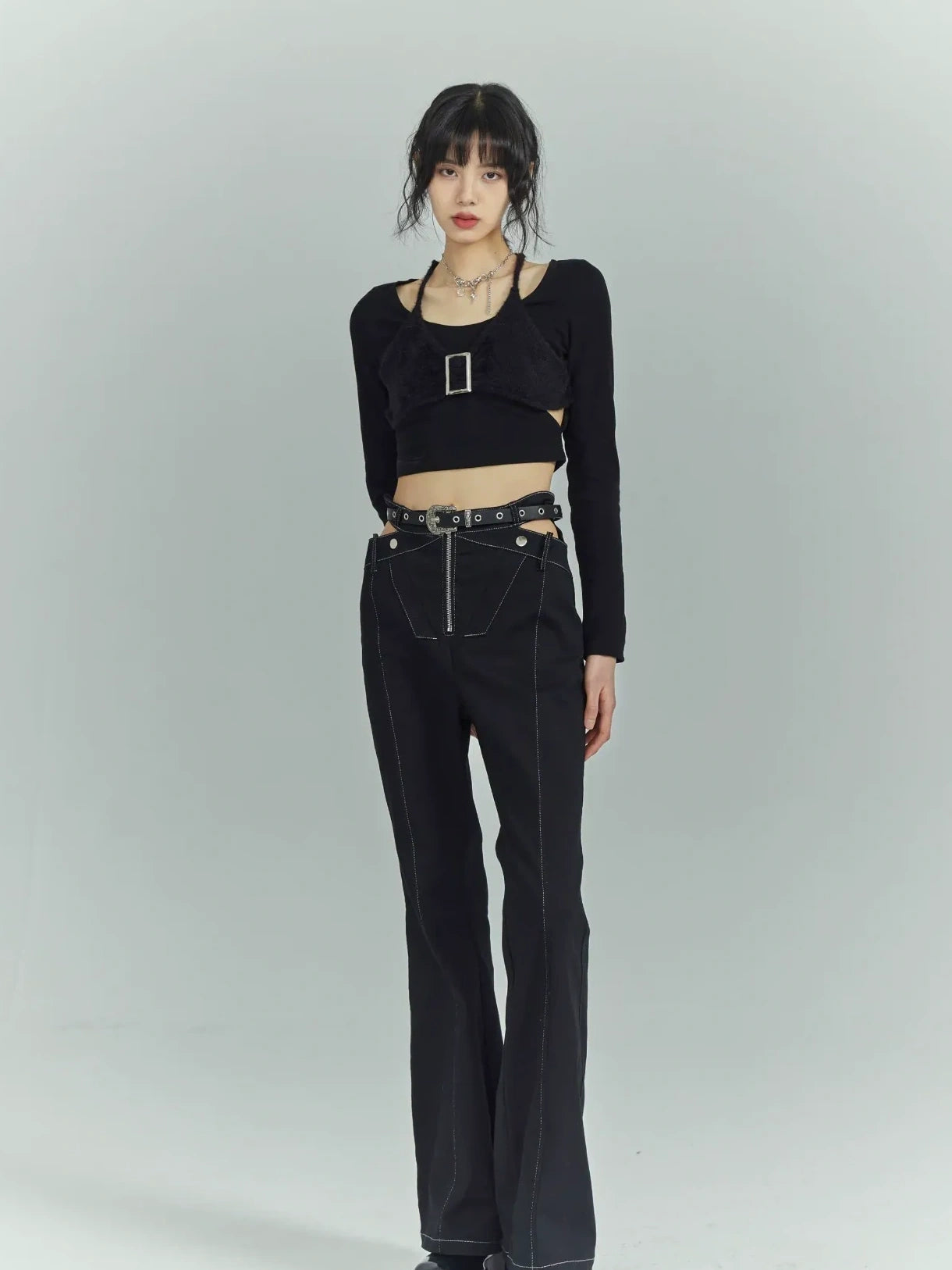 Black Sweet Cool Cut Out Layered Knit Top