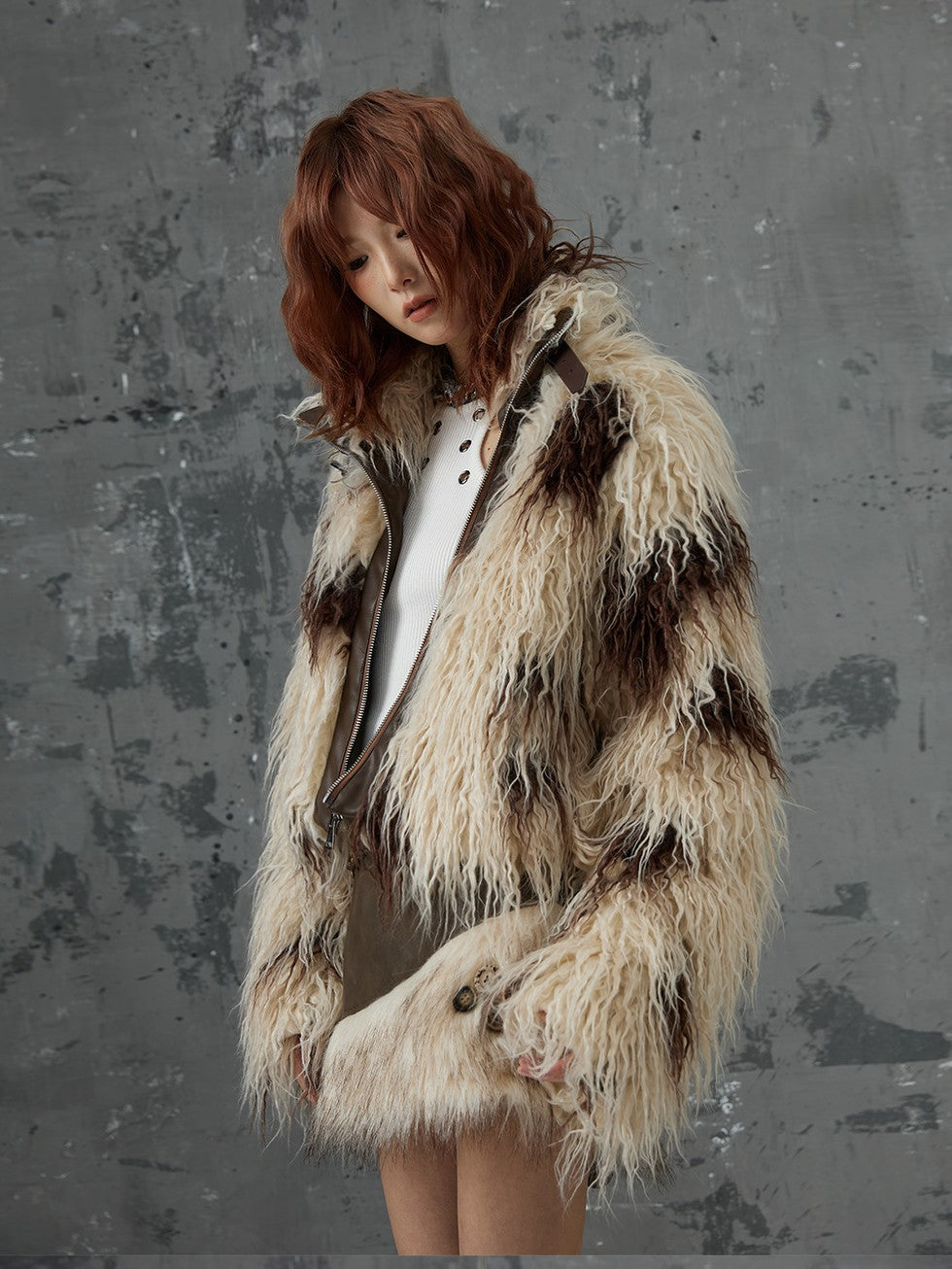 Frustration Garden Cow Brown Patchwork Cross Asymmetric Zip Women&