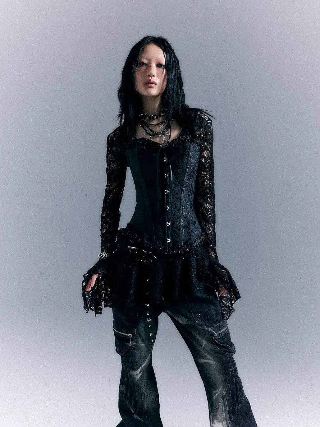 Frustration Garden Dark Gothic Punk Lace Up Corset Lace Dress Set