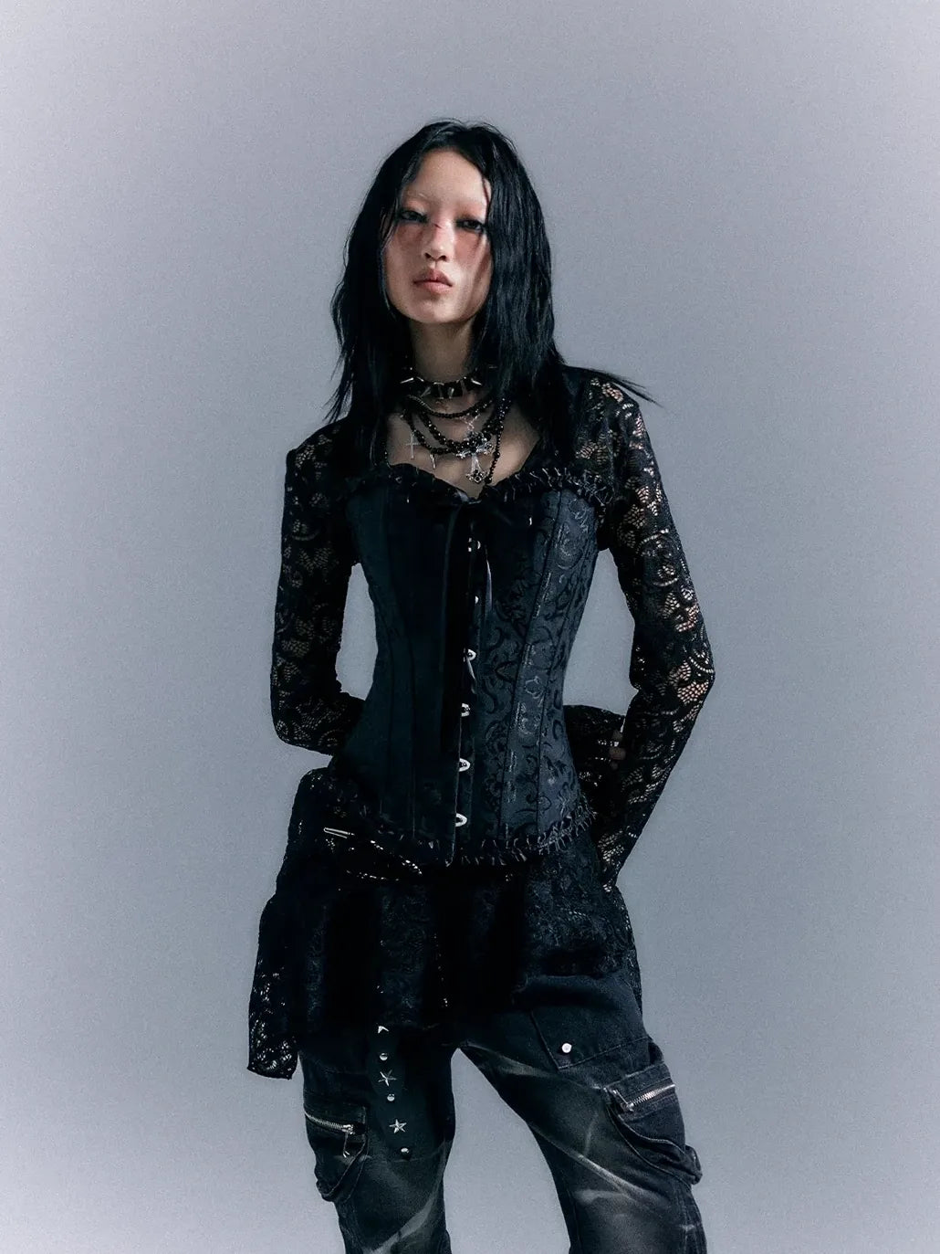 Frustration Garden Dark Gothic Punk Lace Up Corset Lace Dress Set