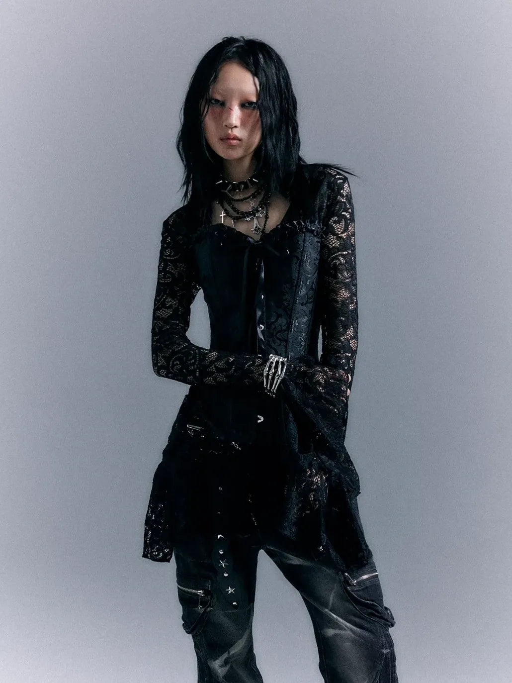 Frustration Garden Dark Gothic Punk Lace Up Corset Lace Dress Set