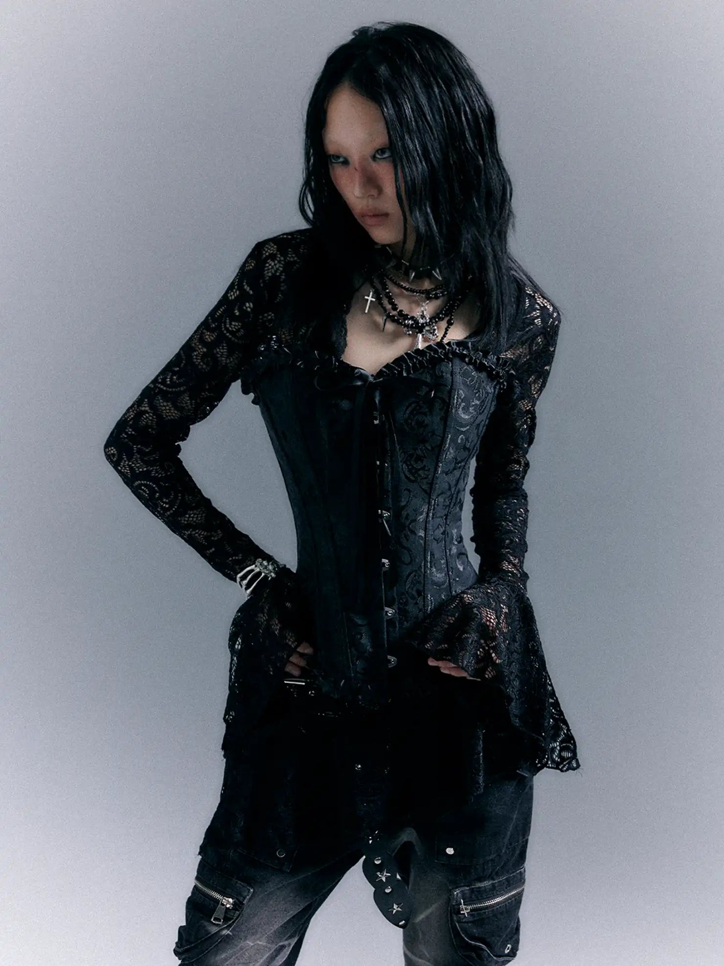 Frustration Garden Dark Gothic Punk Lace Up Corset Lace Dress Set