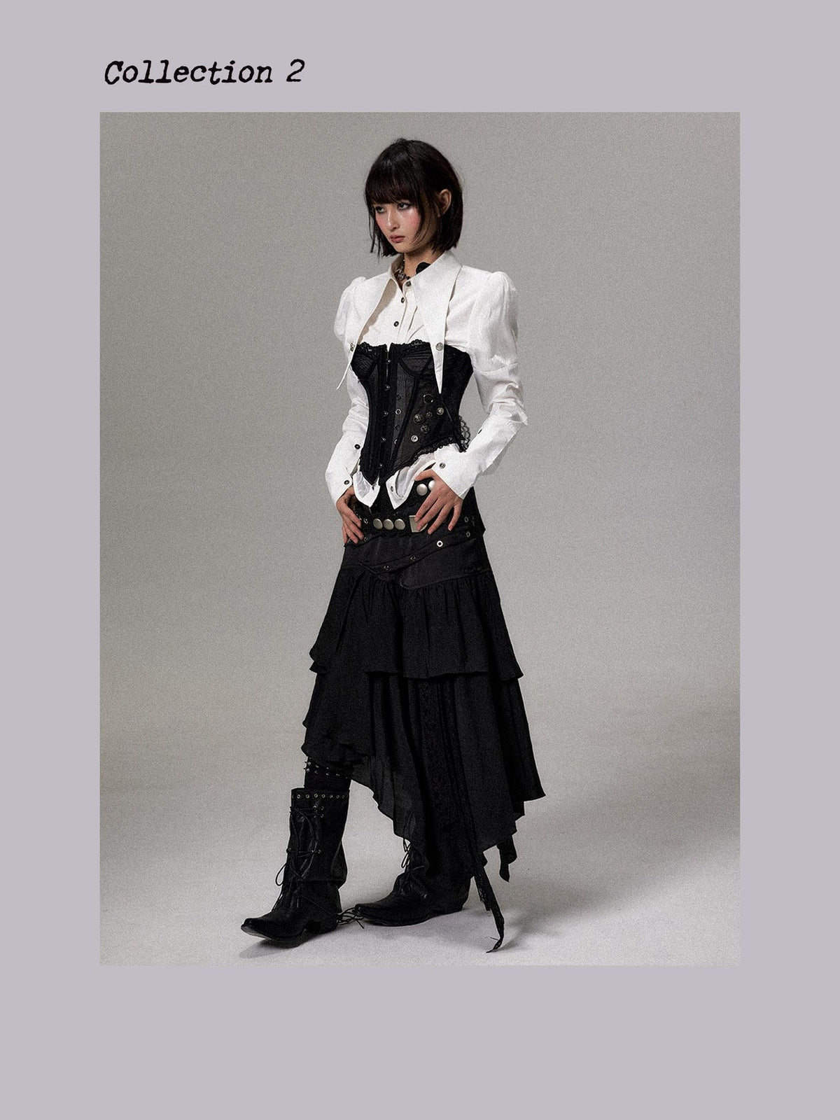 Frustration Garden Dark Lace Ruffle Asymmetric Layered A Line Women&