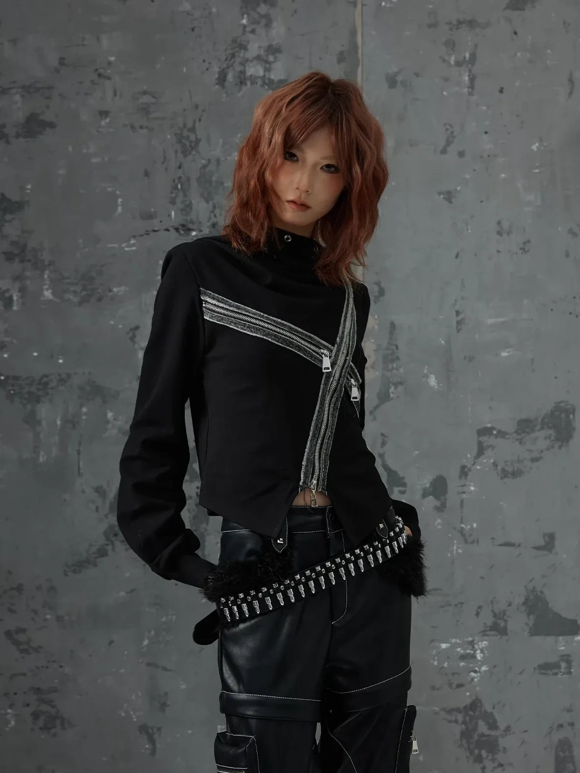 Frustration Garden Dark Punk Cross Hooded Knit Top