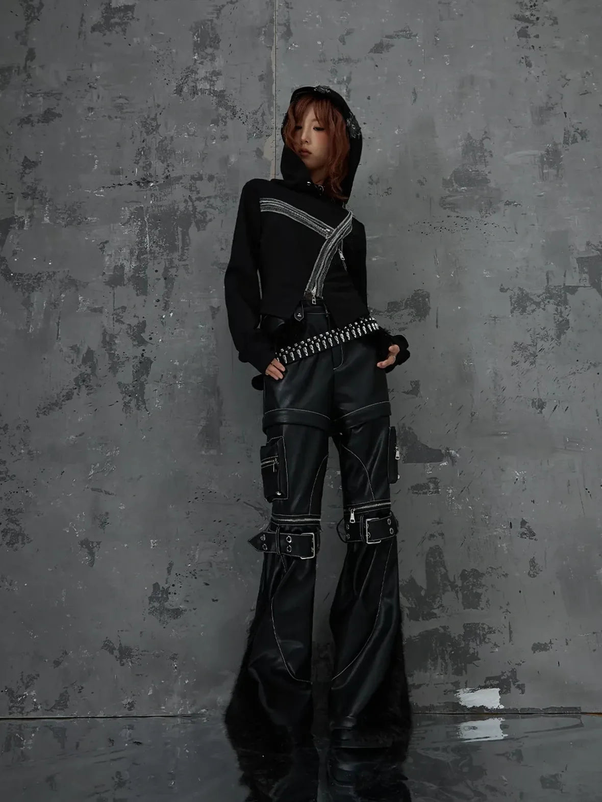 Frustration Garden Dark Punk Cross Hooded Knit Top