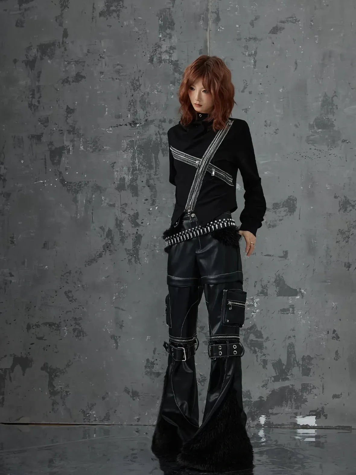 Frustration Garden Dark Punk Cross Hooded Knit Top