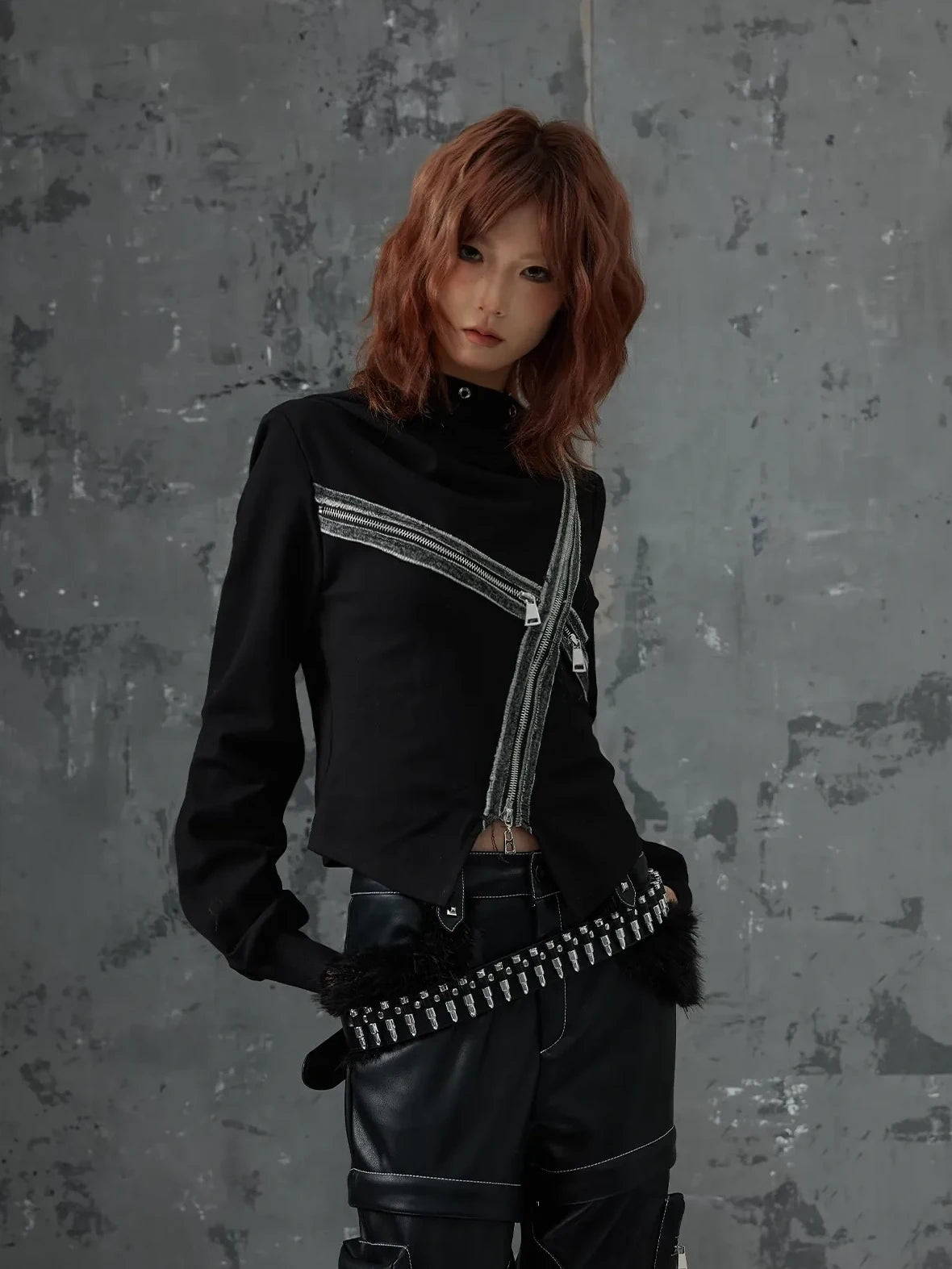Frustration Garden Dark Punk Cross Hooded Knit Top