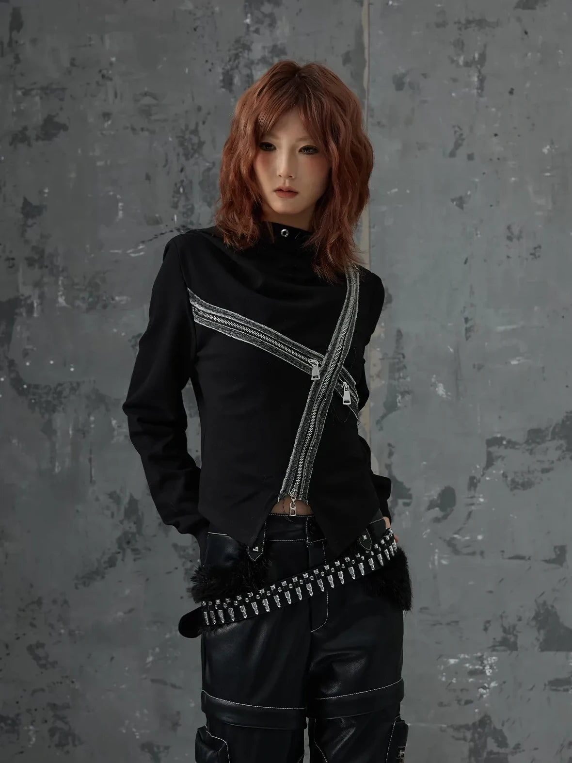 Frustration Garden Dark Punk Cross Hooded Knit Top