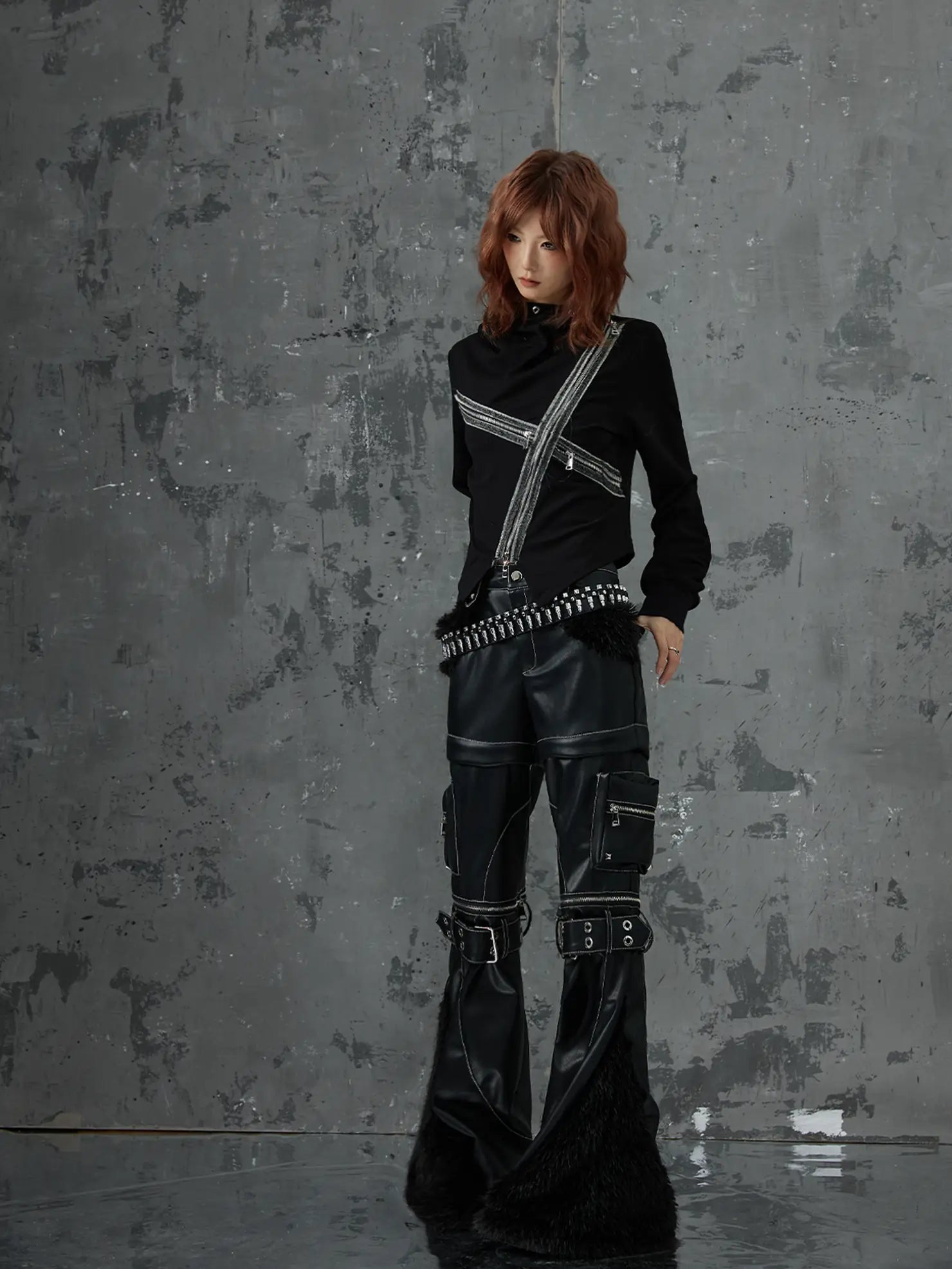 Frustration Garden Dark Punk Cross Hooded Knit Top