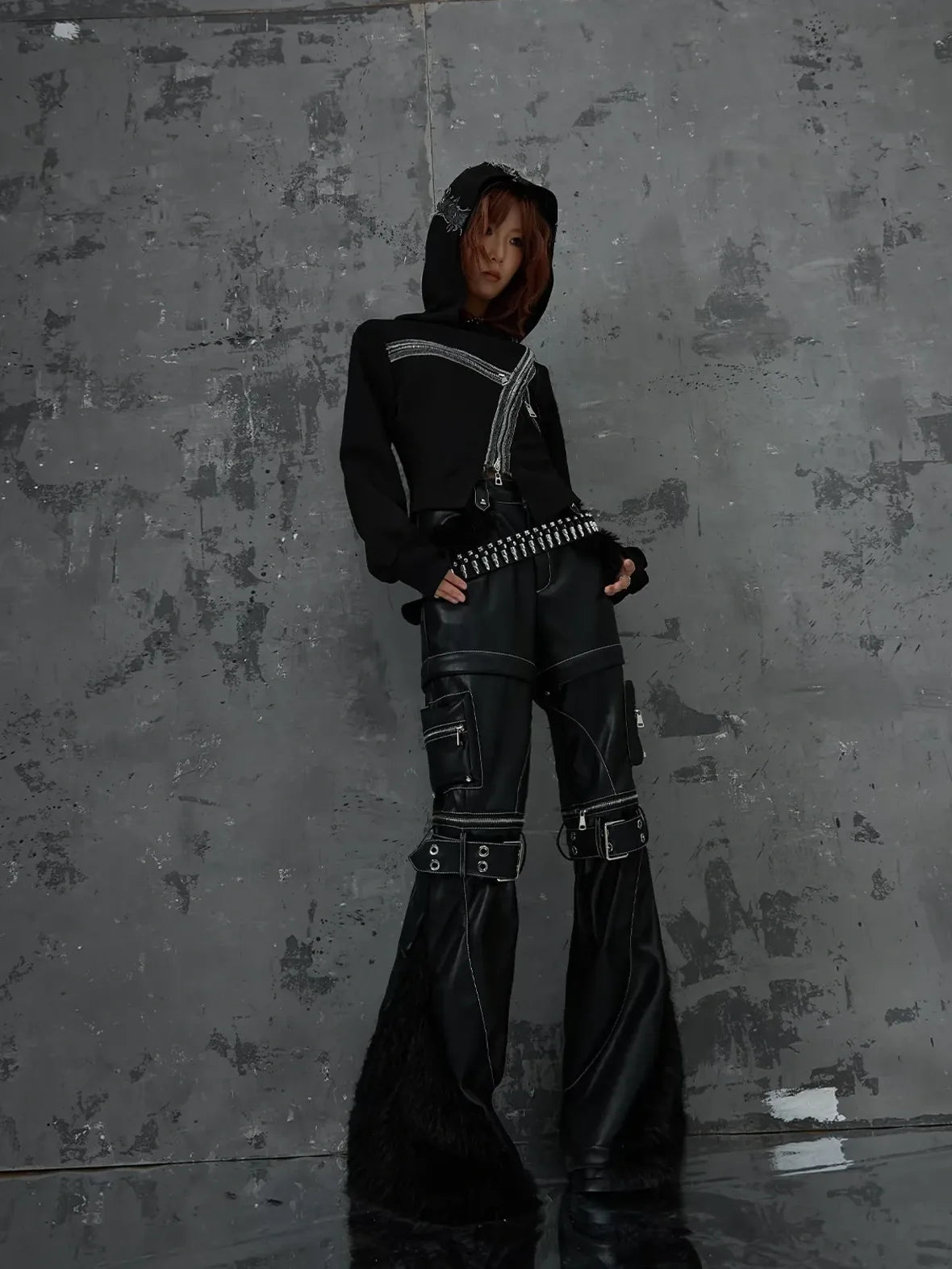 Frustration Garden Dark Punk Cross Hooded Knit Top
