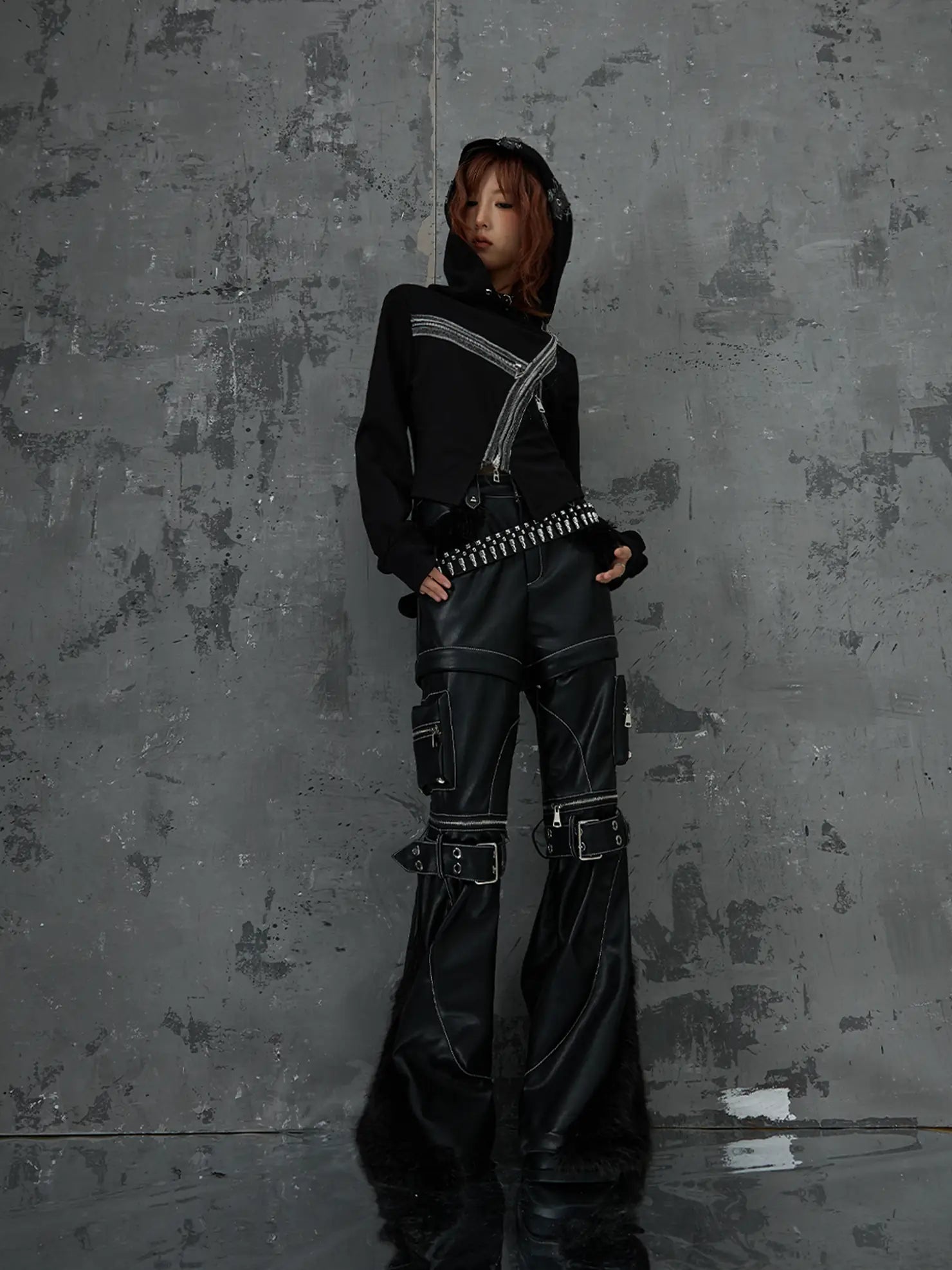 Frustration Garden Dark Punk Cross Hooded Knit Top