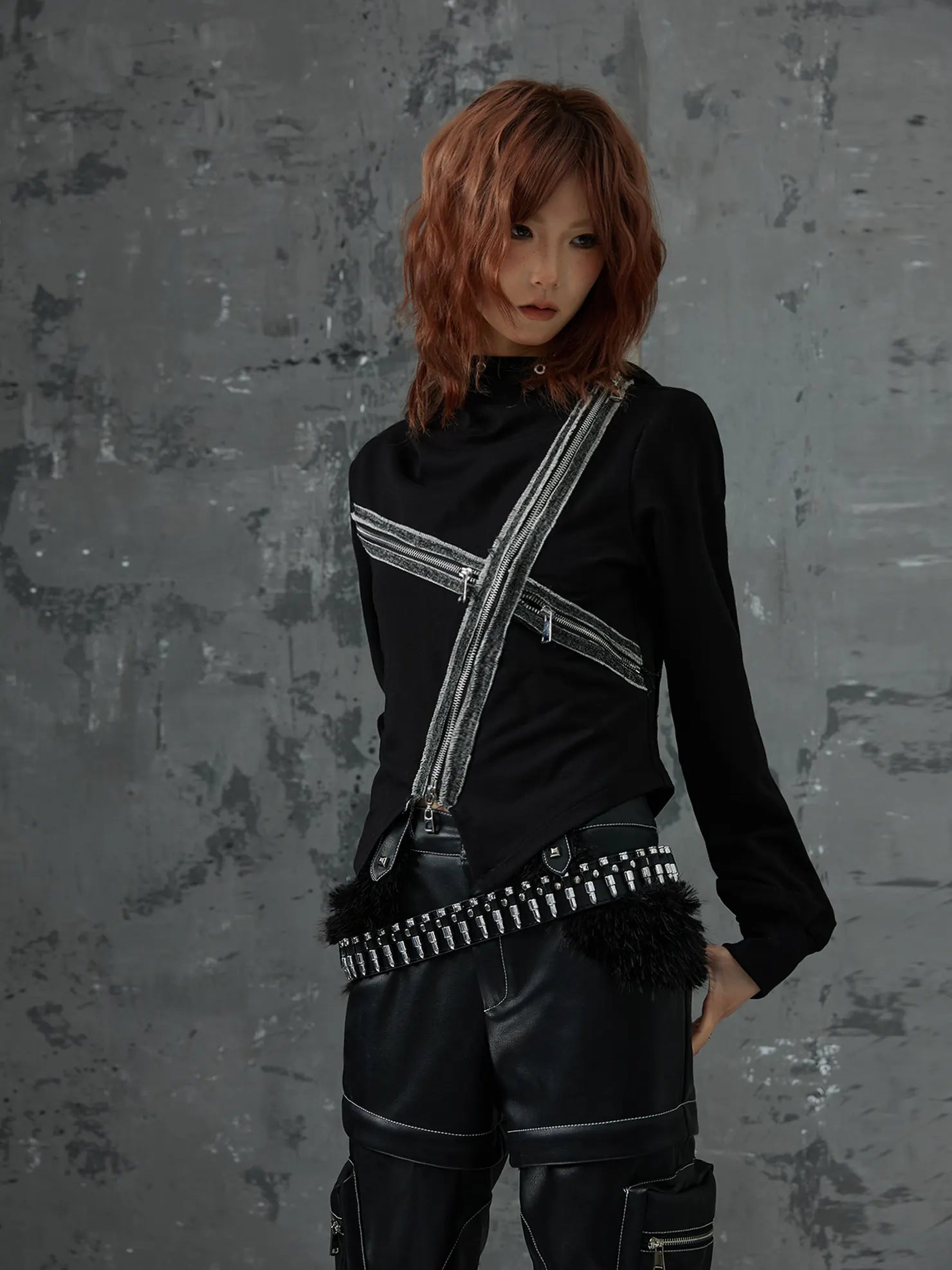 Frustration Garden Dark Punk Cross Hooded Knit Top