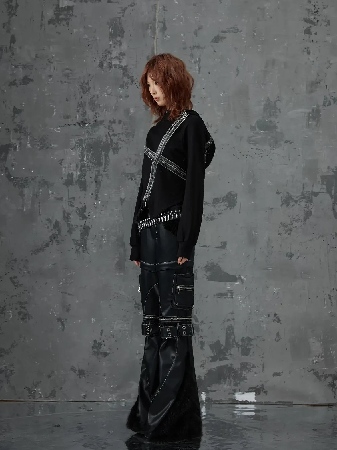 Frustration Garden Dark Punk Cross Hooded Knit Top