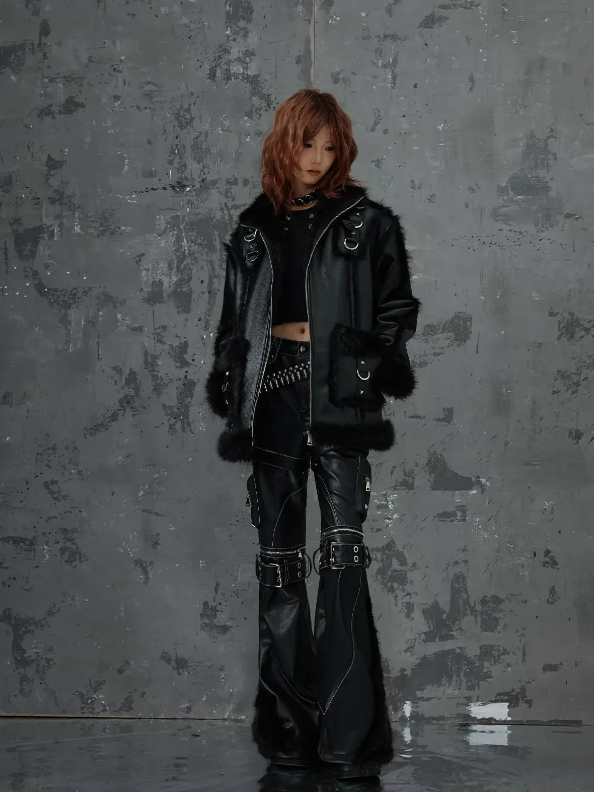 Frustration Garden Dark Punk Fur Trimmed Leather Jacket