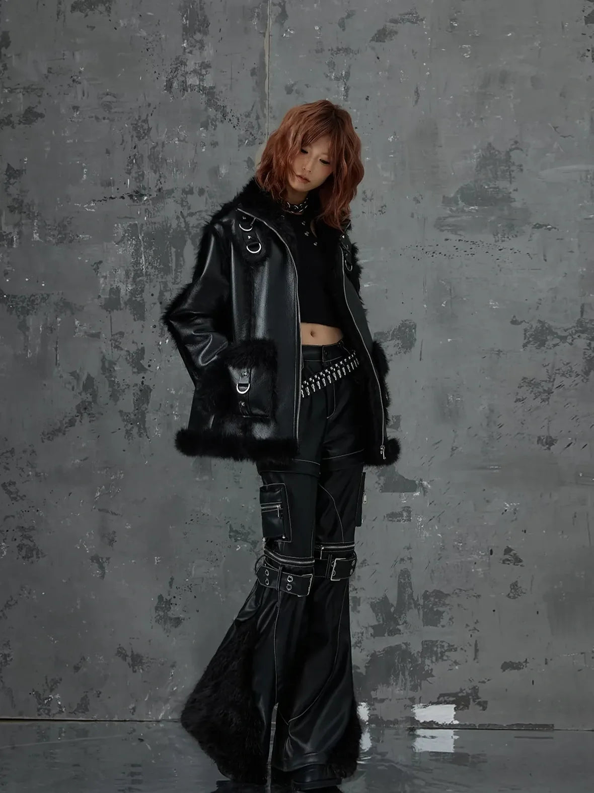 Frustration Garden Dark Punk Fur Trimmed Leather Jacket