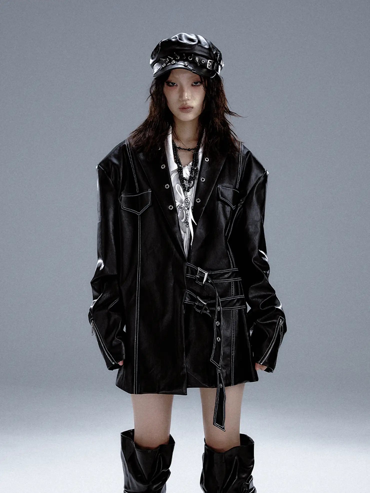 Frustration Garden Dark Punk Metal Trim Leather Blazer